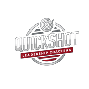 QuickShot company logo featuring the text 'QuickShot' in silver and 'Leadership Coaching' in white, set against a black background with a red box behind the text